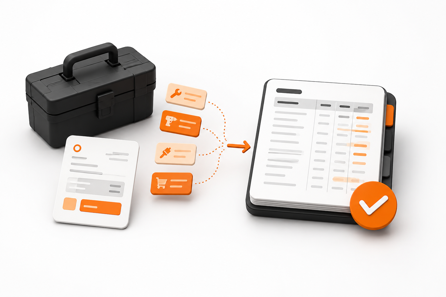 Illustrative monthly bookkeeping snapshot for a trade business with reconciled accounts and open bookkeeping questions.